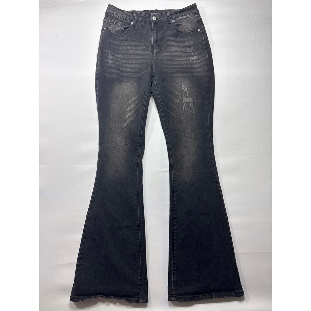 Koinshha Women's High Waisted Stretch Bootcut Black Jeans - 12 Long (31x34)